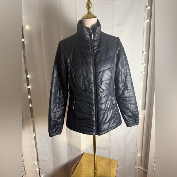 Eddie Bauer Black Glossy Puffer Jacket with Stand-Up Collar - Picture 1 of 10